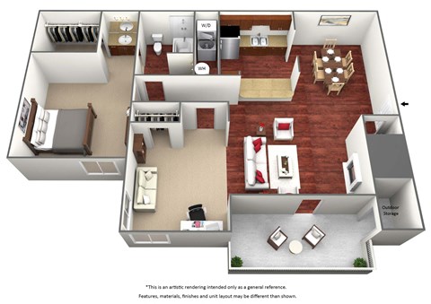 1 Bedroom 1 Bathroom Floor Plan C at The Glen Apartments, Texas, 75067